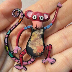 Monkey Brooch – Whimsical Glossy Animal Pin Modern Costume Jewelry